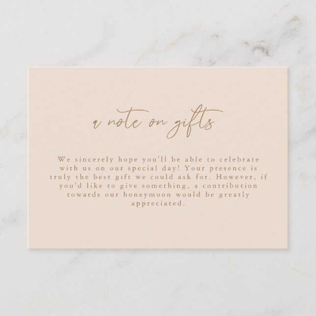 Carte D'accompagnement Script Moderne Une Note Sur Les Cadeaux (Devant)