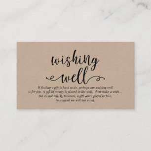 Carte D'accompagnement Script noir kraft rustique, Mariage Wishing Well