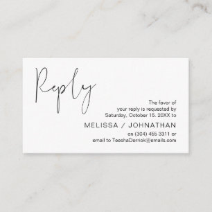 Carte D'accompagnement Script noir minimaliste moderne, mariage RSVP