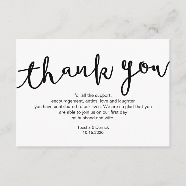 Carte D'accompagnement Script noir rustique, Merci Mariage (Devant)