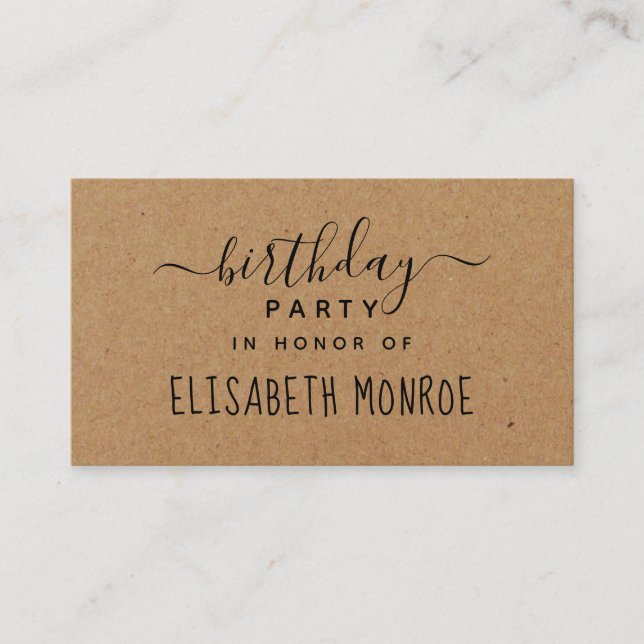 Carte D'accompagnement Script rustique, billet pour la fête d'anniversair (Devant)