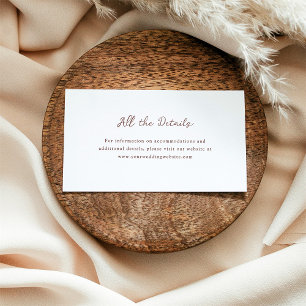 Carte D'accompagnement Script rustique Détails du Mariage Brown et blan