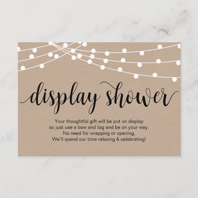 Carte D'accompagnement Script Rustique, Kraft, Éclairage à cordes douche (Devant)