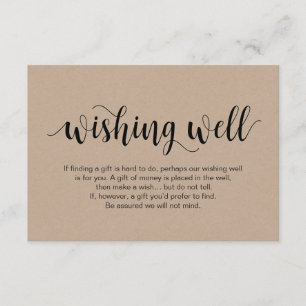Carte D'accompagnement Script rustique kraft, noir, Mariage Wishing Well