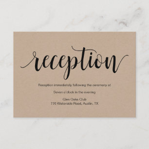 Carte D'accompagnement Script rustique, noir kraft, réception de mariage