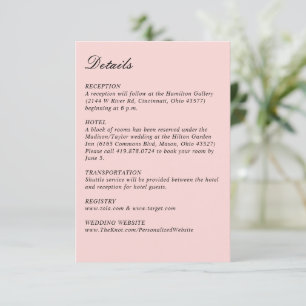 Carte D'accompagnement Script simple Joli Mariage rose Petit Vertical