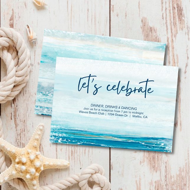 Carte D'accompagnement Sea Blue Beach Waves Coastal Wedding Réception (Créateur téléchargé)