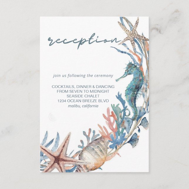 Carte D'accompagnement Sea Wreath | Réception De Mariage De Plage (Devant)