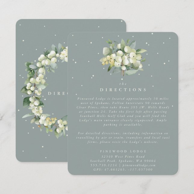 Carte D'accompagnement Seafoam Snowberry+Eucalyptus Bouquet Directions (Devant / Derrière)