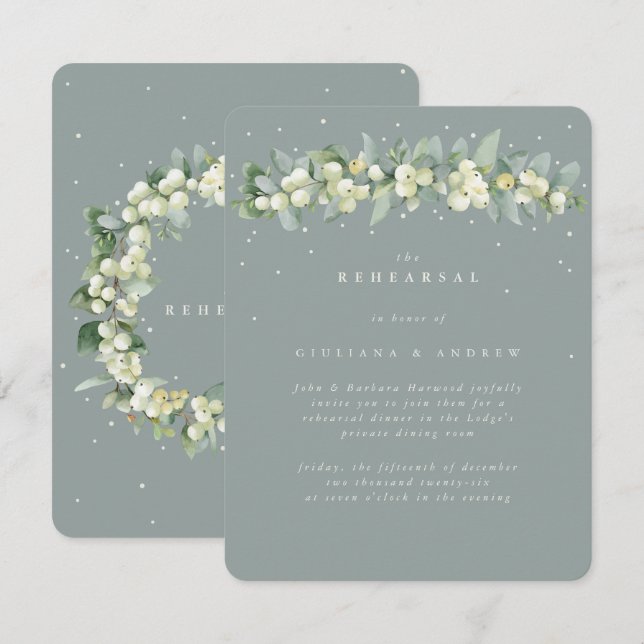 Carte D'accompagnement Seafoam Snowberry+Eucalyptus Mariage répétition (Devant / Derrière)