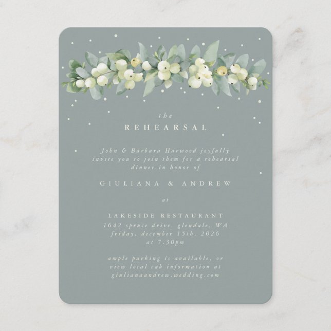 Carte D'accompagnement Seafoam Snowberry+Eucalyptus Mariage répétition (Devant)