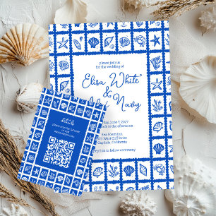 Carte D'accompagnement Seashell Grid Beach Wedding Code QR PERSONNALISÉ