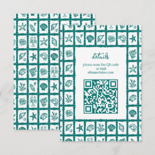 Carte D'accompagnement Seashell Grid Beach Wedding Code QR PERSONNALISÉ