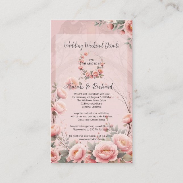 Carte D'accompagnement Secret Garden Wedding Weekend Info (Devant)