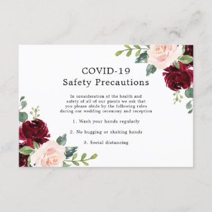 Carte D'accompagnement Sécurité COVID-19 pour mariage floral rose et bord