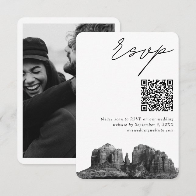 Carte D'accompagnement Sedona Mariage moderne RSVP QR Code (Devant / Derrière)
