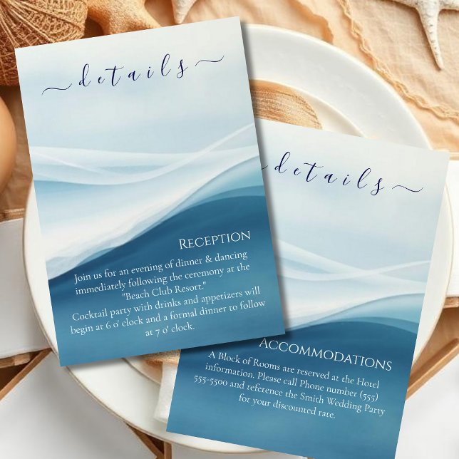 Carte D'accompagnement Serene Blue Abstract Beach Wedding Details (Serene Blue Abstract Beach Wedding Details Enclosure Card )