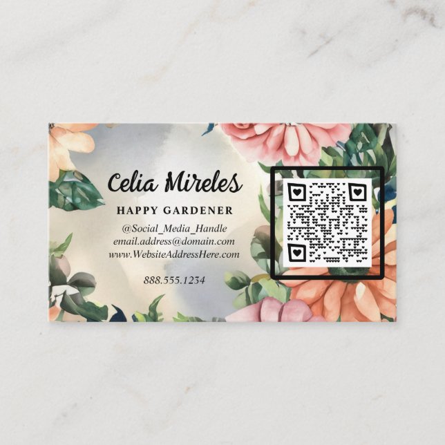 Carte D'accompagnement Serene Garden Wreath Pastel Floral Elegant code QR (Devant)