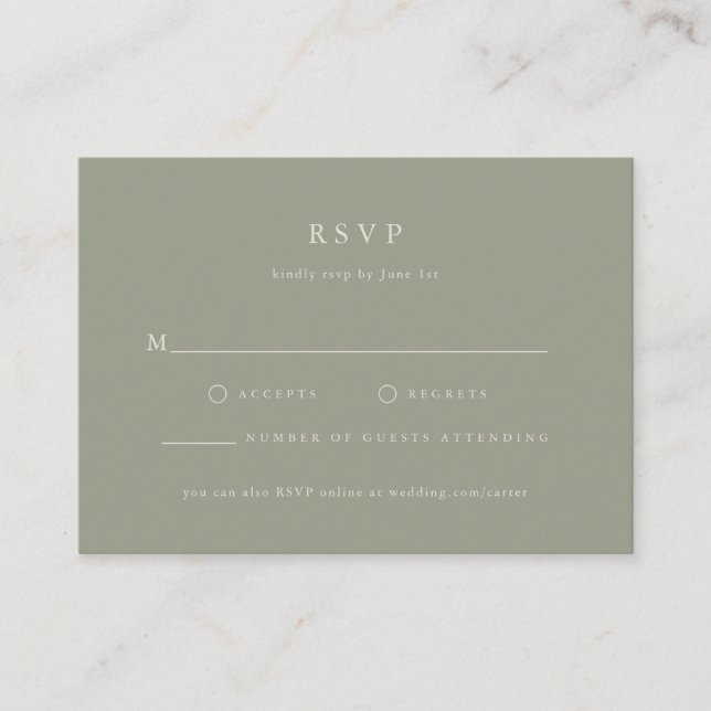Carte D'accompagnement Serif Elegant Sage Green Wedding RSVP (Devant)
