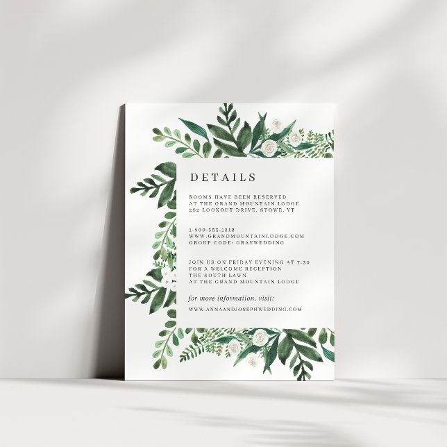 Carte D'accompagnement Serre | Aquarelle Botanique Détails de l'invité (Créateur téléchargé)