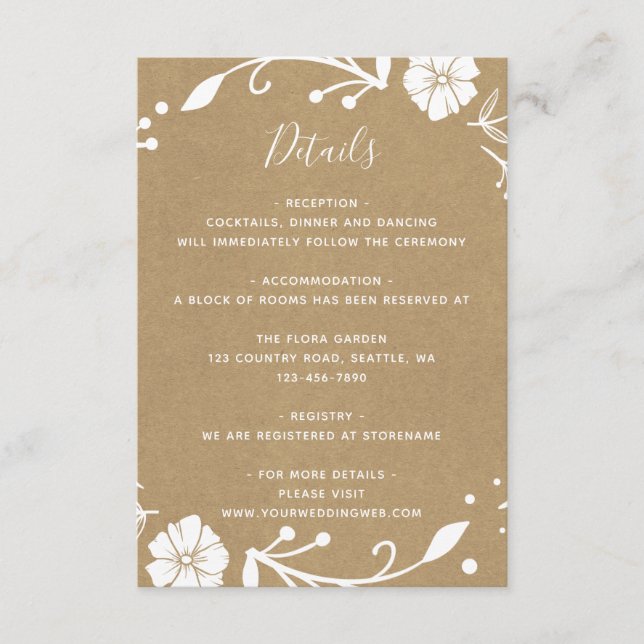 Carte D'accompagnement Serre Florale Rustique Faux Kraft Détails du Maria (Devant)