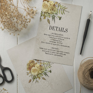 Carte D'accompagnement Shabby Chic Cream et Gold Roses Détails du Mariage