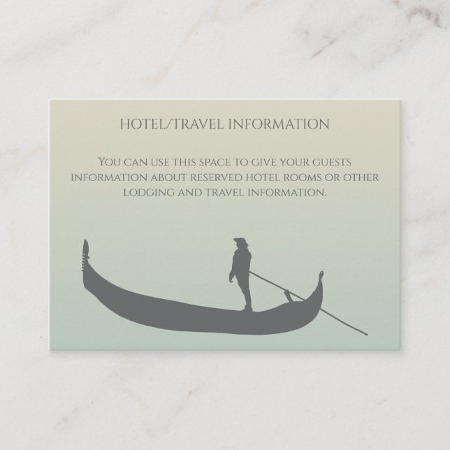 Carte D'accompagnement Silhouette de la gondole de Venise au Mariage du c (Devant)