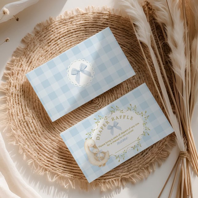 Carte D'accompagnement Silly Goose Blue Bow Gingham Diaper raffle ticket (Créateur téléchargé)