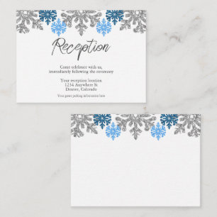 Carte D'accompagnement Silver Blue Snowflakes Réception de mariage d'hive