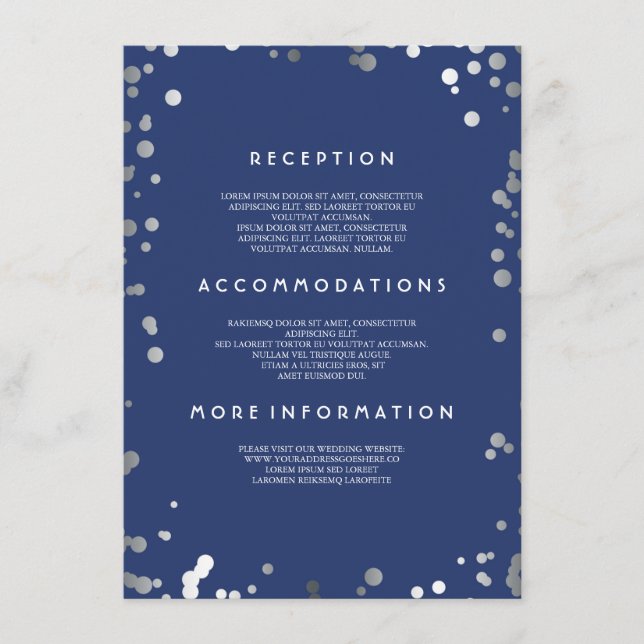 Carte D'accompagnement Silver Confetti Marine Détails du Mariage - Inform (Devant)