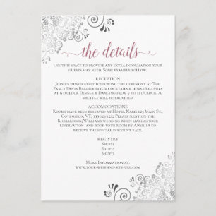 Carte D'accompagnement Silver Frills Dusty Rose sur White Mariage Détails
