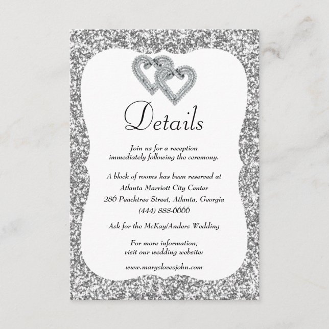 Carte D'accompagnement Silver Parties scintillant Diamond Hearts Détails  (Devant)