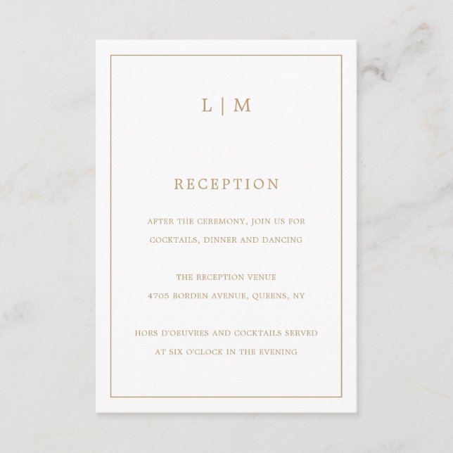 Carte D'accompagnement Simple Antique Or Monogramme Mariage élégant (Devant)