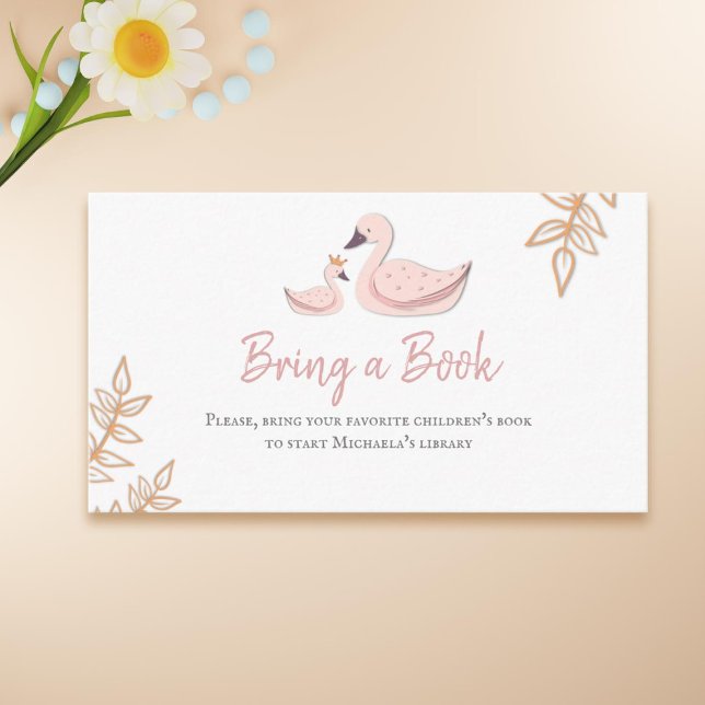 Carte D'accompagnement Simple bébé cygne apporter un livre Baby shower fi (Créateur téléchargé)
