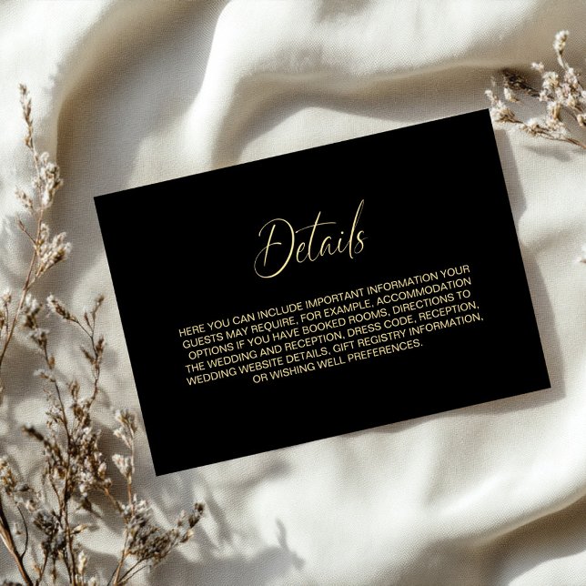 Carte D'accompagnement Simple Black and Gold Wedding Details (Créateur téléchargé)