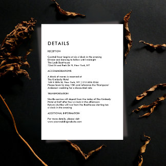 Carte D'accompagnement Simple Black and White Wedding Details 