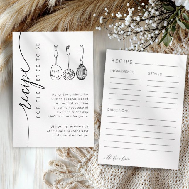 Carte D'accompagnement Simple Black & White Recipe Bridal Shower (Créateur téléchargé)