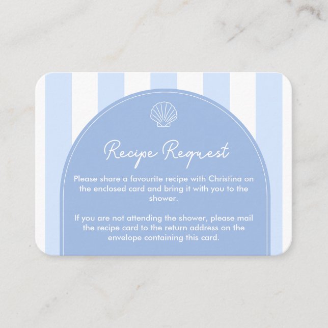 Carte D'accompagnement Simple Blue Coastal Bridal Shower Recipe Request (Devant)