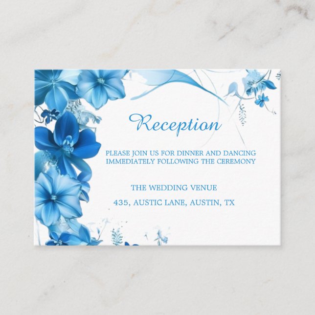 Carte D'accompagnement Simple Blue Floral Wedding ReceptionEnclosure Card (Devant)