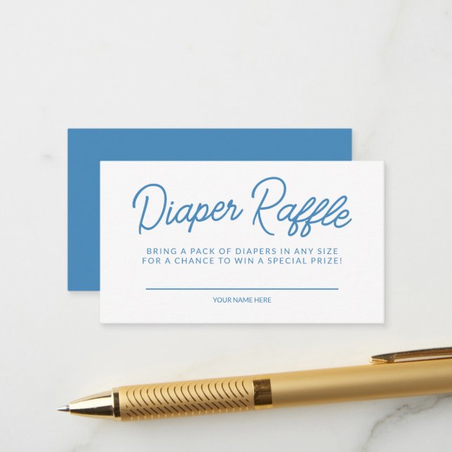 Carte D'accompagnement Simple Blue Playing Baby shower Déchets Raffle (Devant/Arrière en situation)