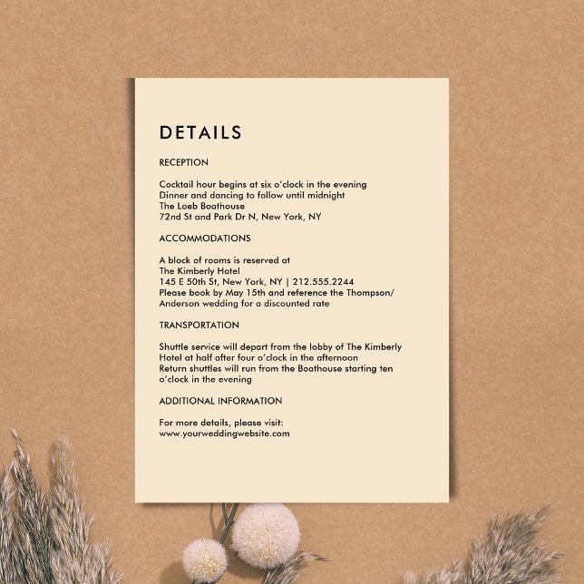 Carte D'accompagnement Simple Champagne Wedding Details  (Simple Champagne Wedding Details Enclosure Card)