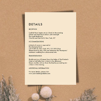 Carte D'accompagnement Simple Champagne Wedding Details 