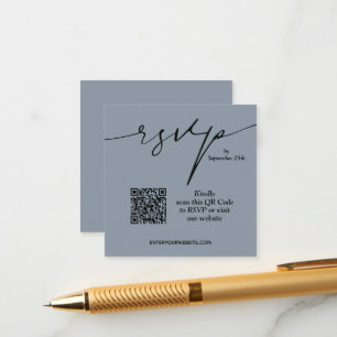 Carte D'accompagnement Simple chic Dusty bleu QR Code Mariage