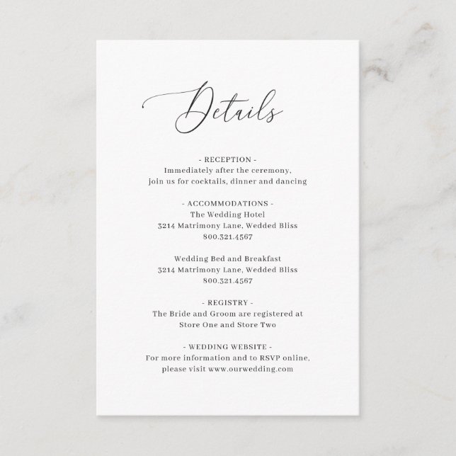 Carte D'accompagnement Simple classique Noir et Blanc Mariage élégant (Devant)