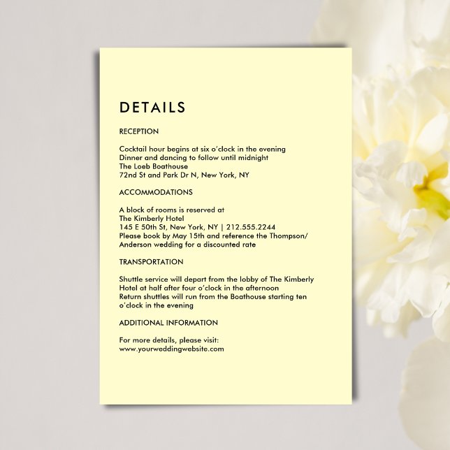 Carte D'accompagnement Simple Cream Wedding Details  (Simple Cream Wedding Details Enclosure Card)