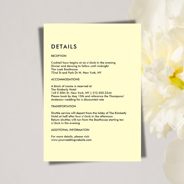 Carte D'accompagnement Simple Cream Wedding Details  (Simple Cream Wedding Details Enclosure Card)