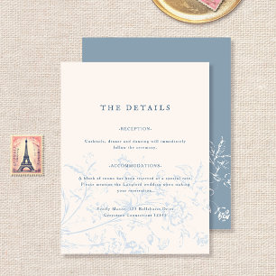 Carte D'accompagnement Simple Dusty Blue Vintage Floral Détails du Mariag