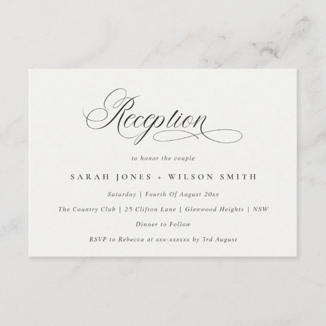 Carte D'accompagnement Simple Écriture Chic Noir Blanc Mariage Réception (Devant)