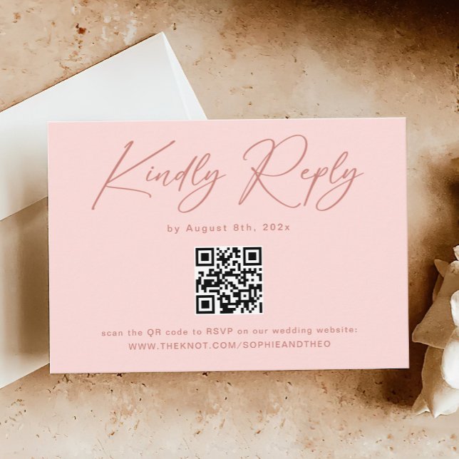Carte D'accompagnement Simple élégant Blush rose QR Code Mariage RSVP (Créateur téléchargé)