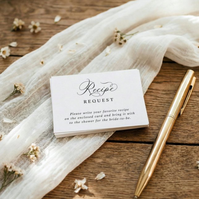 Carte D'accompagnement Simple Elegant Bridal Shower Recipe Request (Bridal shower recipe request insert card with elegant script and simple classic layout)